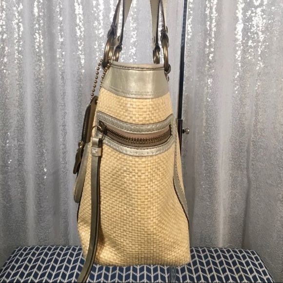 Coach Legacy Straw and Gold Metallic Leather Tote - Picture 6 of 9